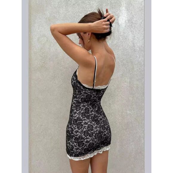 Everyday the Label Lace Trim Cami Mini Dress Women Black Dresses - Picture 2 of 6